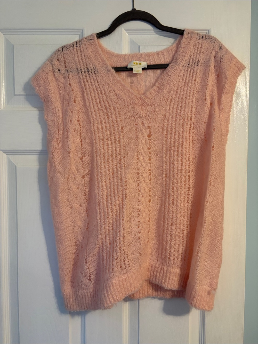 Mauve Blush Pink Cable Knit V-Neck Sweater Vest